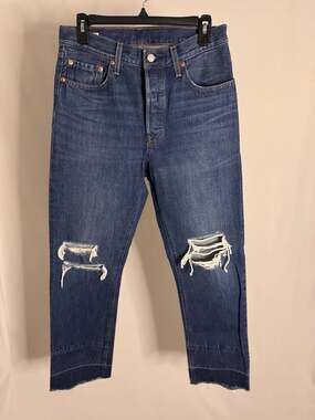 Levi's 501 Original Cropped Distressed Raw Hem Jeans Size 28x28